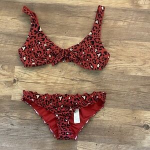 Hollister Red Leopard Print Bikini Set